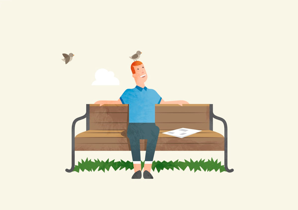 Rethinking Animated male sat on a bench thinking about working, living and learning environments